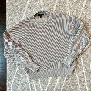 Ann Taylor Gray Drop Sleeve Chunky Knit Oversized Cotton Blend Sweater